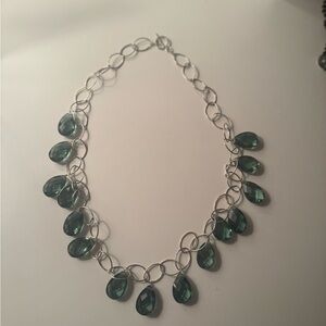 Elegant Silver and Green Teardrop Necklace